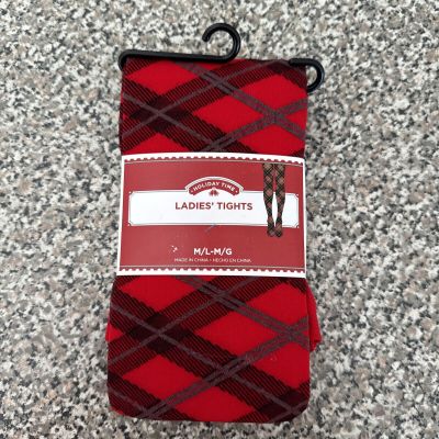 Red Plaid Opaque Women Tights